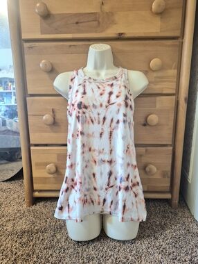 Old Navy Breathe On White/Black/Orange Tie-Dye Racerback Tank Size M